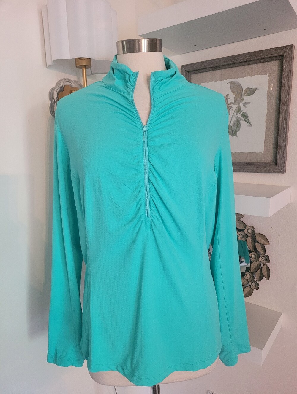 IBKUL Lightweight Turquoise Long-Sleeve Half-Zip Top XXL